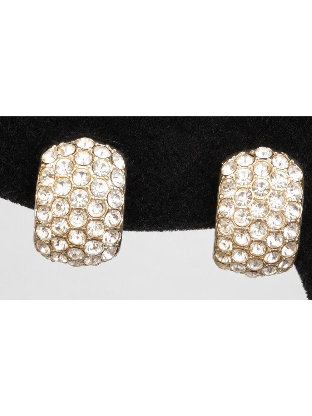 Rhinestone Clip-on Earrings-Hoops Sparkly Small Glass Earrings Vintage wc-55